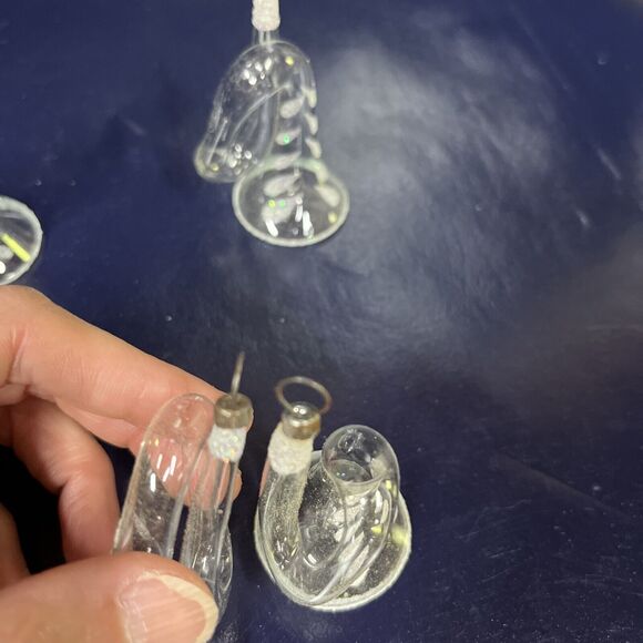 Rare VTG Lot Of 6 Hand- Blown Clear Glass French Horn Christmas Ornaments - D8 - Picture 9 of 9